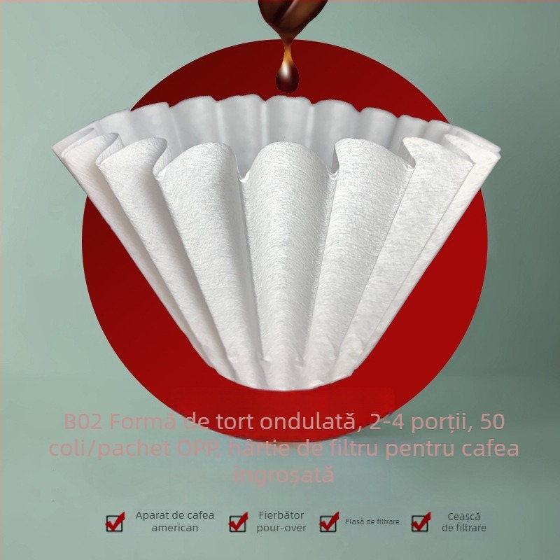 B02 Filtru de cafea de tip bol american și filtru de hârtie, alb, 185x50 mm, ondulat, pentru 2–4 căni