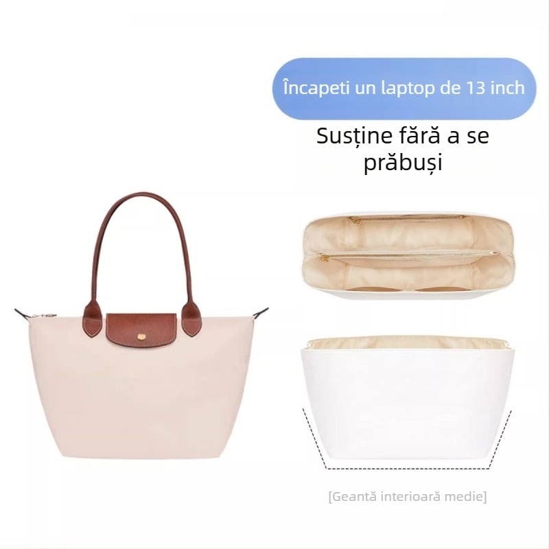 Husă interioară compatibilă Longchamp, dimensiune medie, hârtie Dupont impermeabilă, geantă ușoară de depozitare pentru machiaj și produse de toaletă