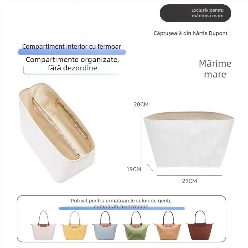 Husă interioară compatibilă Longchamp, dimensiune medie, hârtie Dupont impermeabilă, geantă ușoară de depozitare pentru machiaj și produse de toaletă