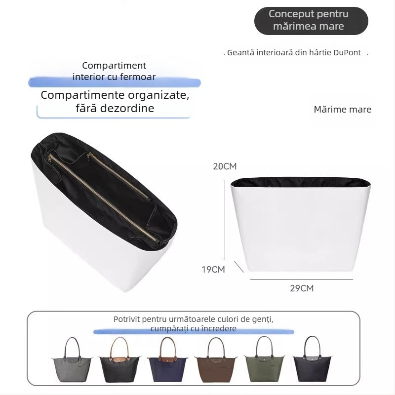 Husă interioară compatibilă Longchamp, dimensiune medie, hârtie Dupont impermeabilă, geantă ușoară de depozitare pentru machiaj și produse de toaletă