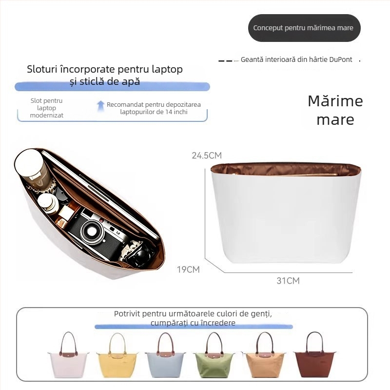 Husă interioară compatibilă Longchamp, dimensiune medie, hârtie Dupont impermeabilă, geantă ușoară de depozitare pentru machiaj și produse de toaletă