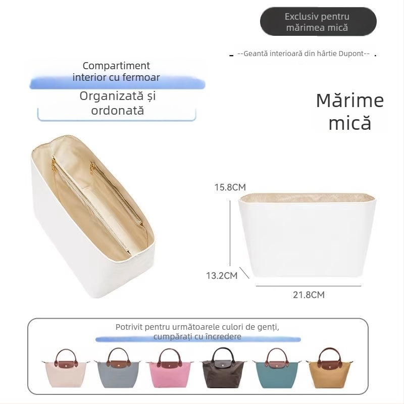 Husă interioară compatibilă Longchamp, dimensiune medie, hârtie Dupont impermeabilă, geantă ușoară de depozitare pentru machiaj și produse de toaletă