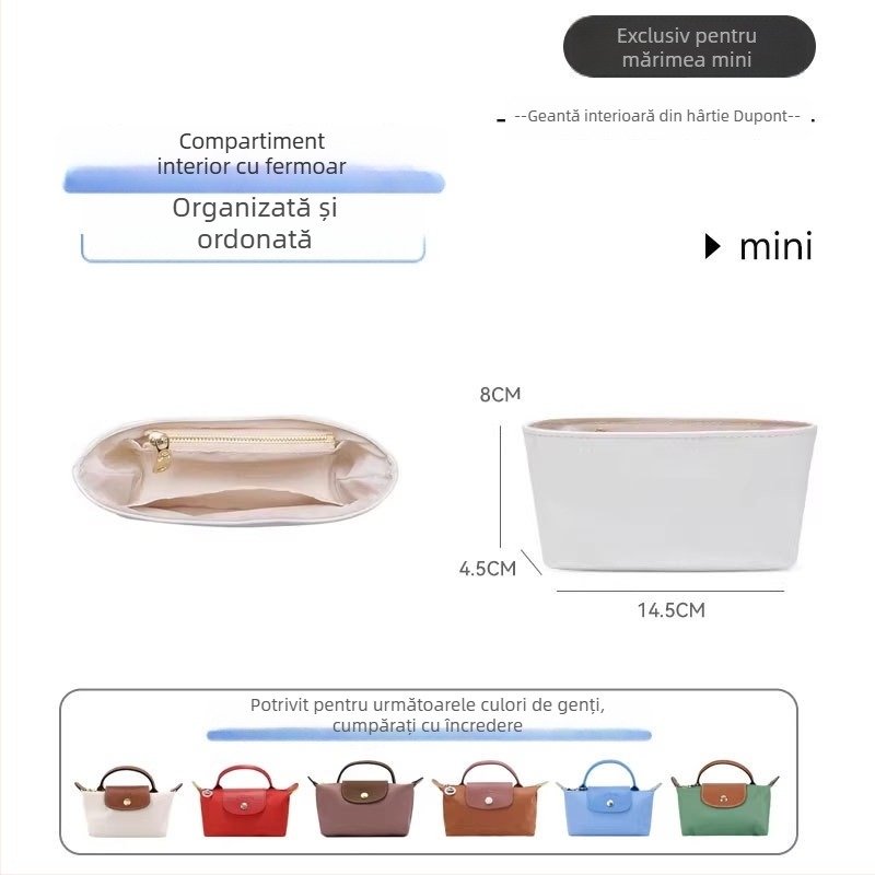 Husă interioară compatibilă Longchamp, dimensiune medie, hârtie Dupont impermeabilă, geantă ușoară de depozitare pentru machiaj și produse de toaletă