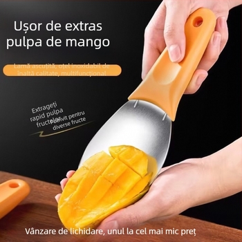 Instrument pentru cuburi de mango și pepene în cuburi, cuțit de decojit, lingură pentru fructe și separator de fructe