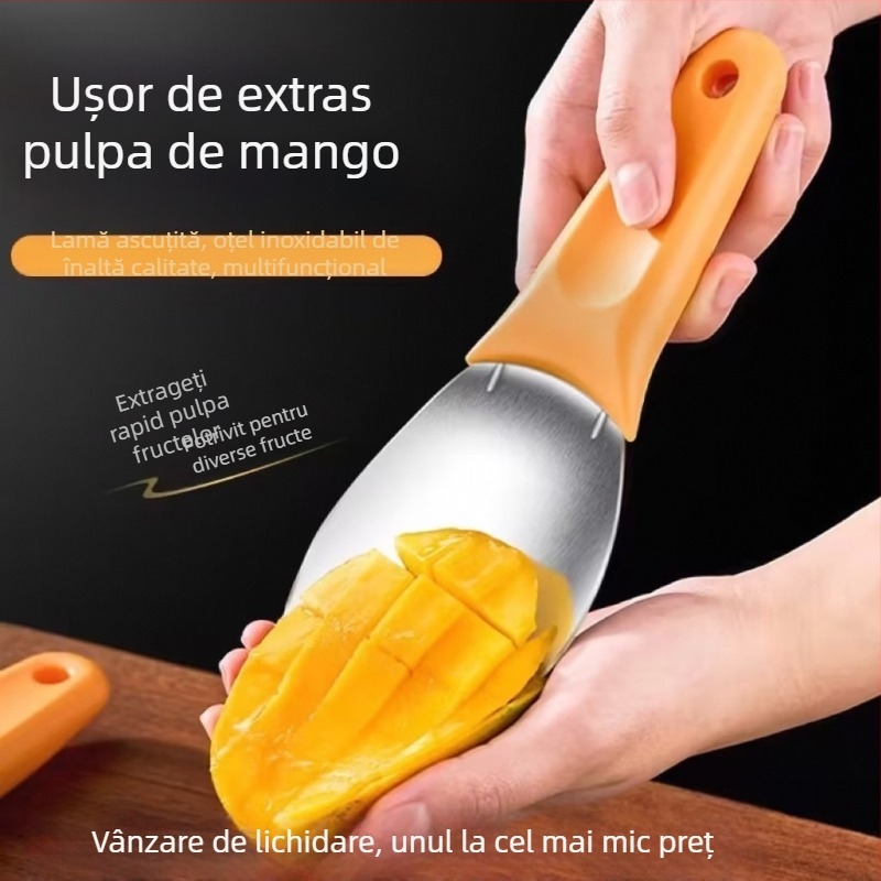 Instrument pentru cuburi de mango și pepene în cuburi, cuțit de decojit, lingură pentru fructe și separator de fructe