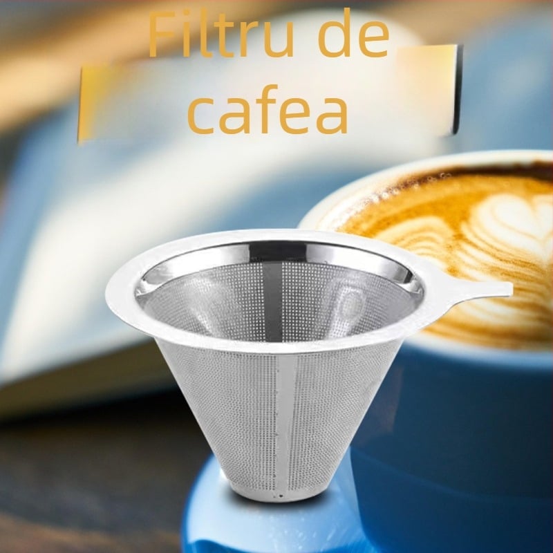 Set de cafea pentru infuzie manuală, cu filtru din oțel inoxidabil și pâlnie de turnare — fără filtru de hârtie, plasă ultra-fină