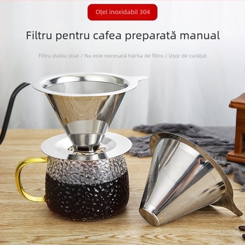 Muzi filtru de cafea din oțel inoxidabil 304, dublu strat pentru V60, filtru ultrafin dens, fără filtru de hârtie