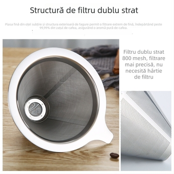 Muzi filtru de cafea din oțel inoxidabil 304, dublu strat pentru V60, filtru ultrafin dens, fără filtru de hârtie