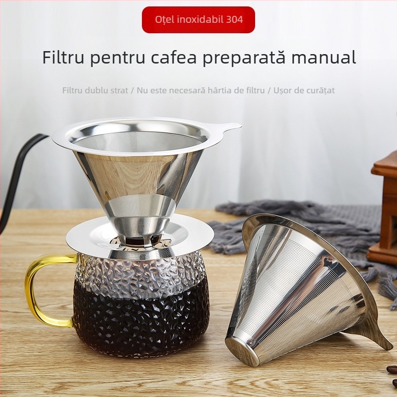 Muzi filtru de cafea din oțel inoxidabil 304, dublu strat pentru V60, filtru ultrafin dens, fără filtru de hârtie