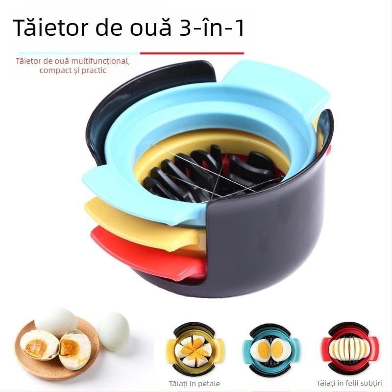 Klo Tăietor de ouă de uz casnic 3 în 1 – feliator de ouă, separator de albuș și tăietor pentru ouă conservate, instrument multifuncțional
