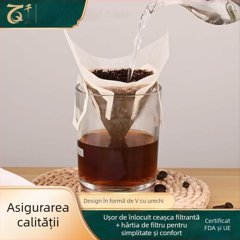 Filtru de cafea în formă de V, cu urechi de agățare, hârtie de filtrare alimentară, de unică folosință pentru V60