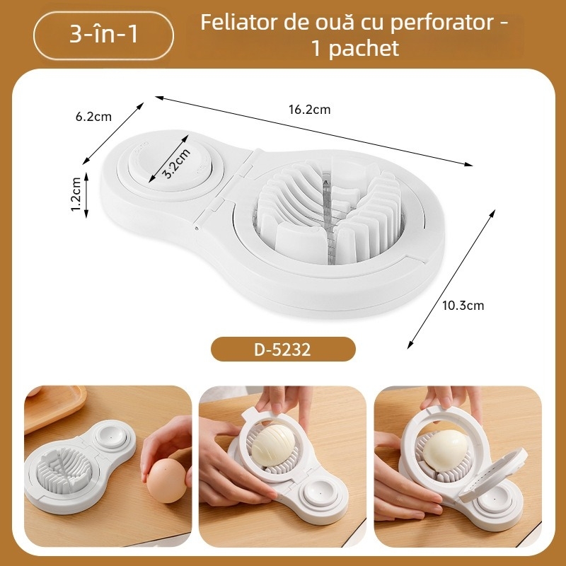 Tăietor pentru ouă din oțel inoxidabil, manual, 2 în 1 separator pentru ouă