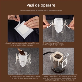 Pungă filtrantă de cafea de unică folosință, cu agățare pentru cafea măcinată, țesătură nețesută, 7,4 × 9 cm