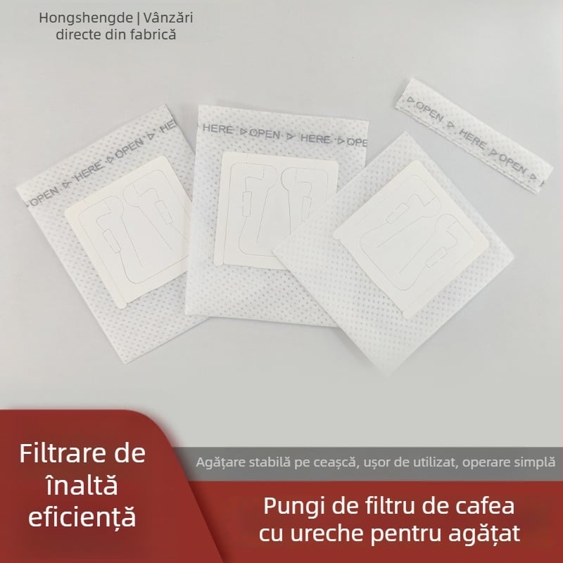 Pungă filtrantă de cafea de unică folosință, cu agățare pentru cafea măcinată, țesătură nețesută, 7,4 × 9 cm