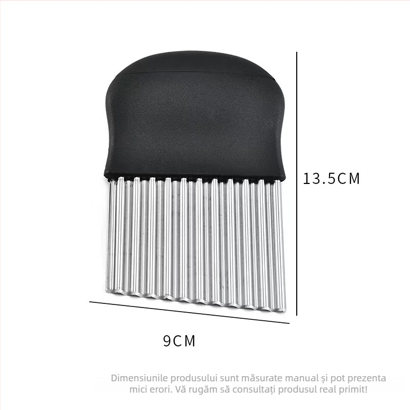 Cuțit de tăiere a cartofilor cu mâner negru, lamă din oțel inoxidabil în formă de val, dinți de lup pentru cartofi pai și tăieturi decorative