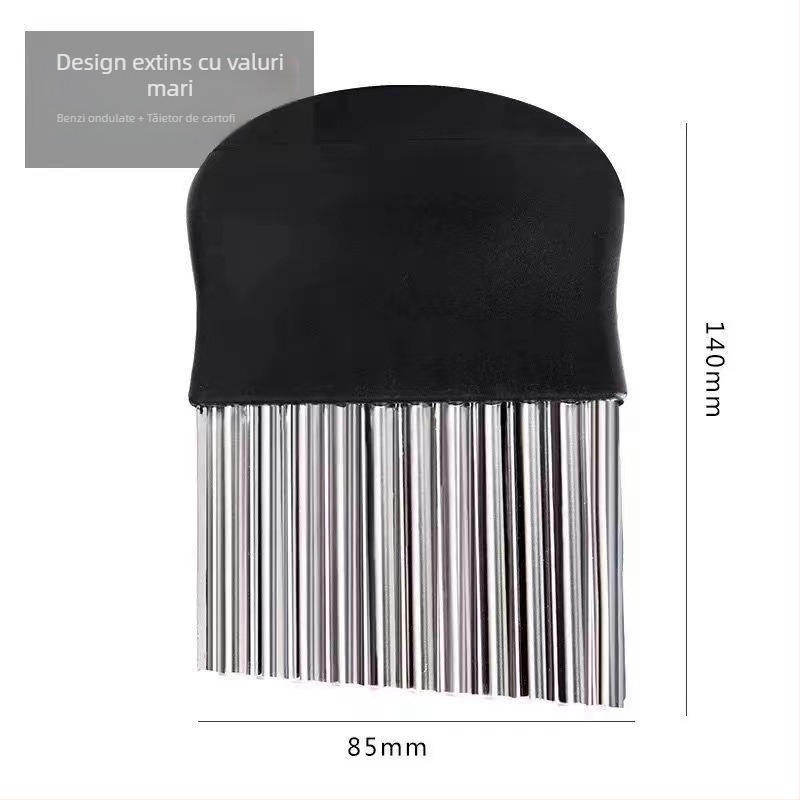 Cuțit de tăiere a cartofilor cu mâner negru, lamă din oțel inoxidabil în formă de val, dinți de lup pentru cartofi pai și tăieturi decorative