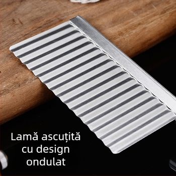 Tăietor de cartofi din oțel inoxidabil cu mâner din oțel, lamă ondulată pentru forme de floare ale cartofilor, tăietor ondulat pentru felii și tăietor în fâșii