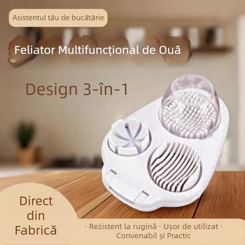 Tăietor de ouă 3 în 1 pentru bucătărie: tăietor de ouă, feliator de ouă și zdrobitor manual