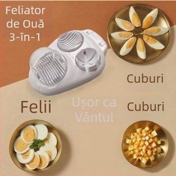 Tăietor de ouă 3 în 1 pentru bucătărie: tăietor de ouă, feliator de ouă și zdrobitor manual