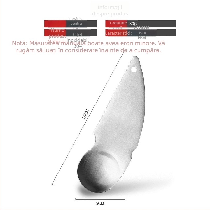 Lingură pentru kiwi din oțel inoxidabil 304, stil coreean, îngroșată, lingură multifuncțională pentru fructe și carne, cu margine dințată și tăietor de ouă