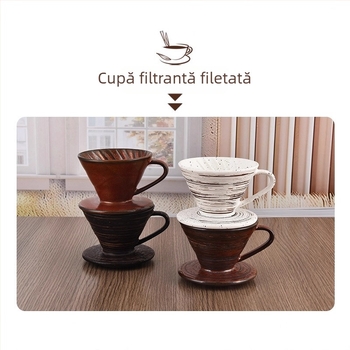 Set pour-over vintage cupe de filtru lucrate manual și o cană roșu ruginiu