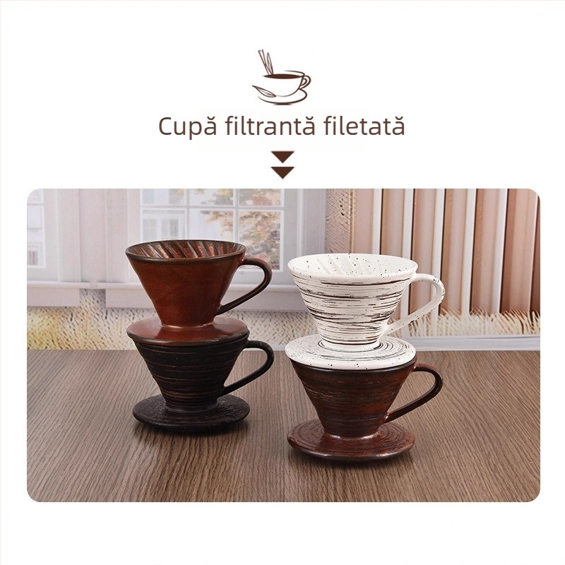 Set pour-over vintage cupe de filtru lucrate manual și o cană roșu ruginiu