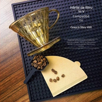Filtru de cafea pentru preparare prin infuzare manuală, conic, mare, filtru transparent tip V60, set mic cu filet pentru picurare.