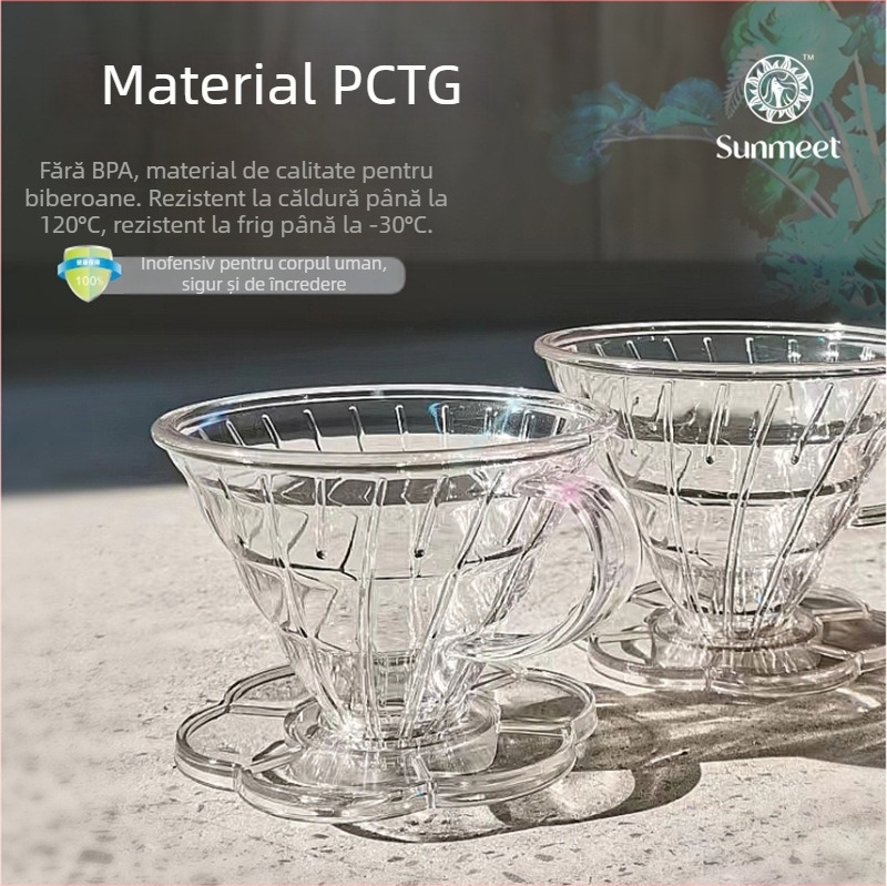 Filtru de cafea pentru preparare prin infuzare manuală, conic, mare, filtru transparent tip V60, set mic cu filet pentru picurare.