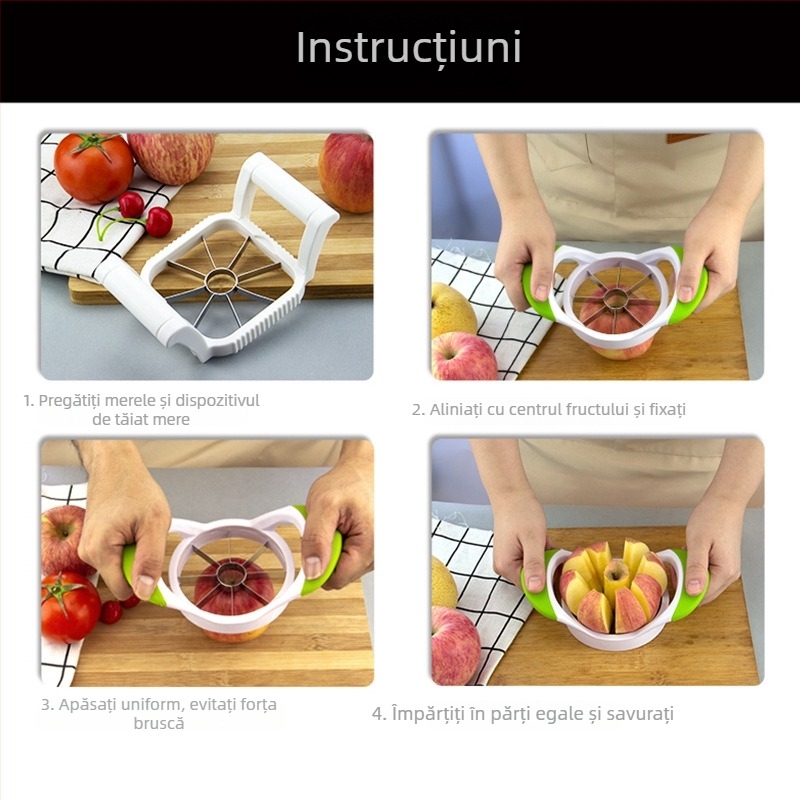 Tăietor de fructe 3 în 1 din oțel inoxidabil, tăietor pentru mere și cartofi, tăietor pentru cartofi prăjiți