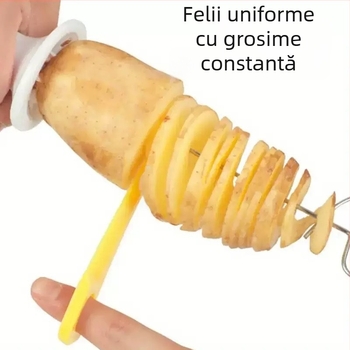 Tăietor manual de cartofi în spirală, cu feliere pentru chipsuri, set de frigăruii din oțel