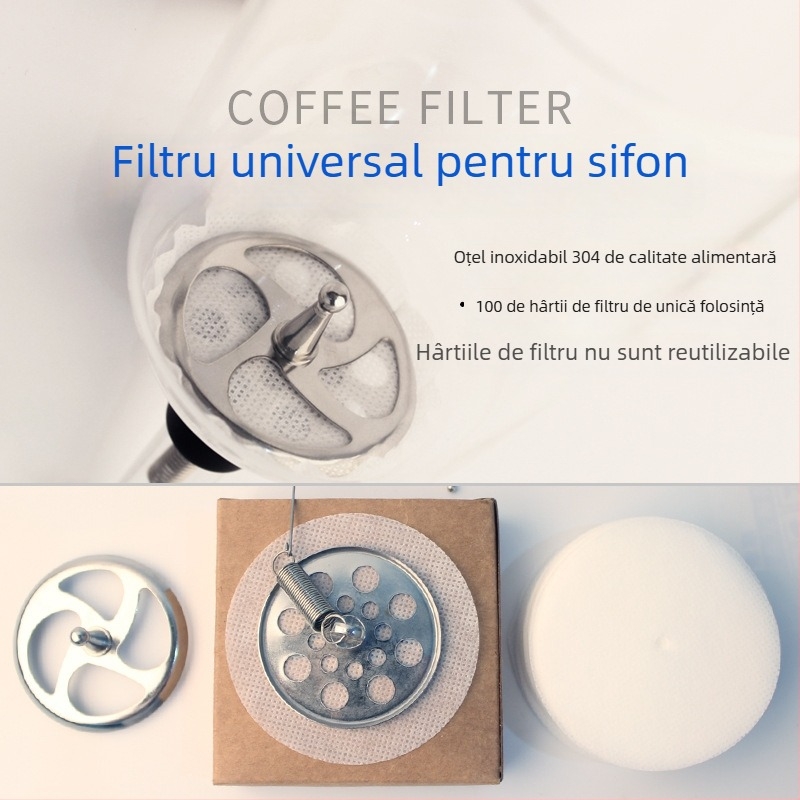 Filtru pentru sifon cafea din oțel inoxidabil, pânză/filtru de hârtie, 100 bucăți, universal