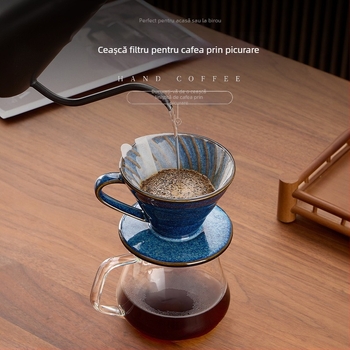 Filtru ceramic V60 conic pentru cafea pour-over, cu model spiral, stil vintage, Starry Sky