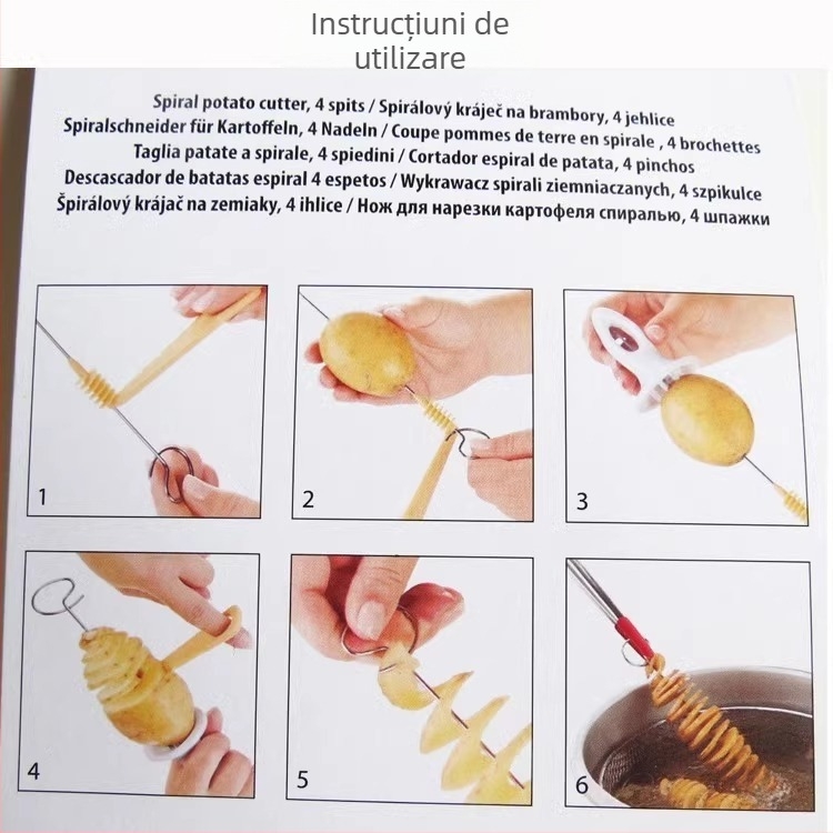 Tăietor de cartofi în spirală, din oțel inoxidabil, instrument de bucătărie
