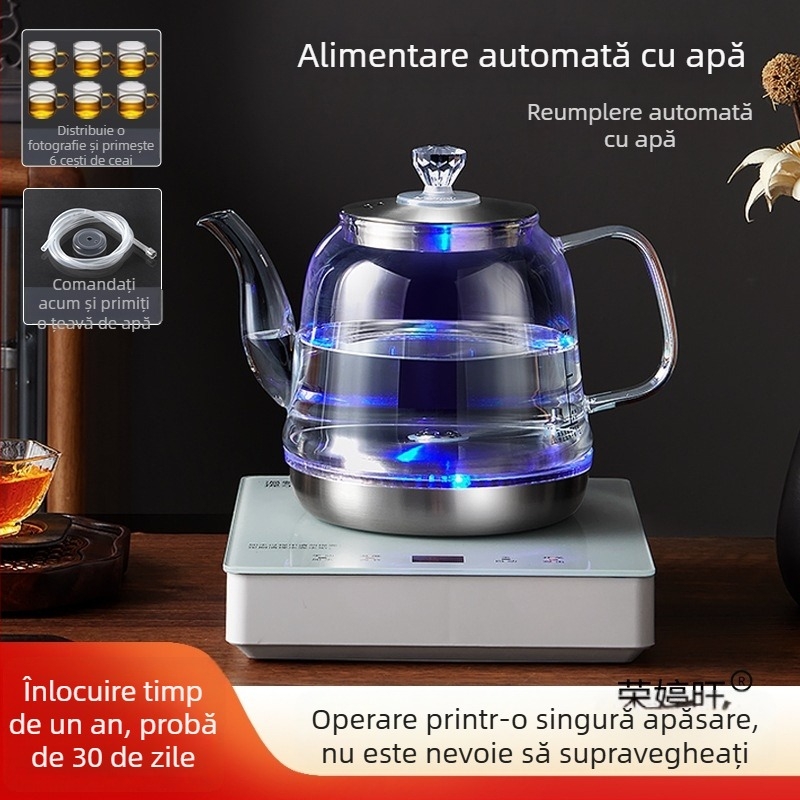 Ceainic electric all-in-one cu control al temperaturii, pentru prepararea ceaiului, cu boiler de apă din sticlă (1 L)