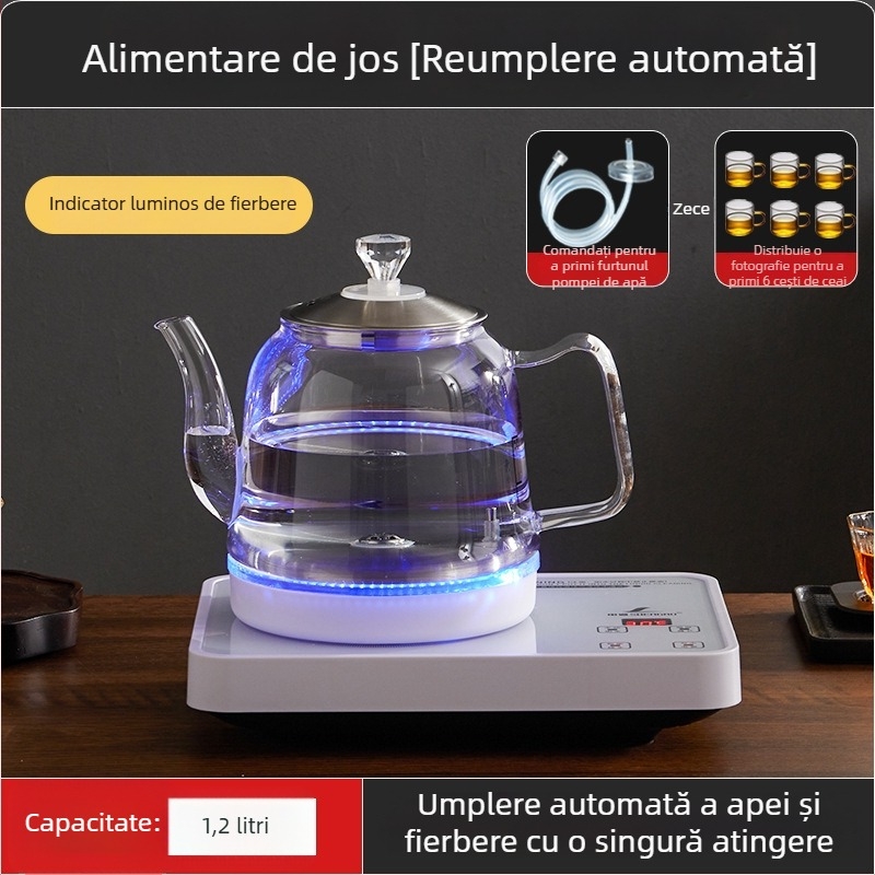 Ceainic electric all-in-one cu control al temperaturii, pentru prepararea ceaiului, cu boiler de apă din sticlă (1 L)