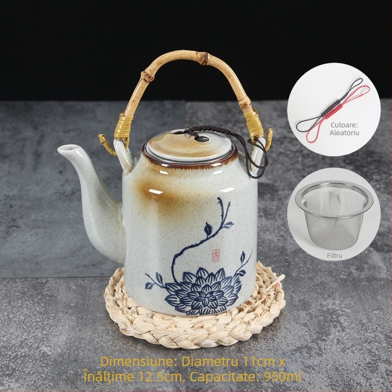 Ceainic ceramic de stil vechi, cu filtru, capacitate mare, porțelan pictat manual, pentru uz casnic, restaurante și hoteluri