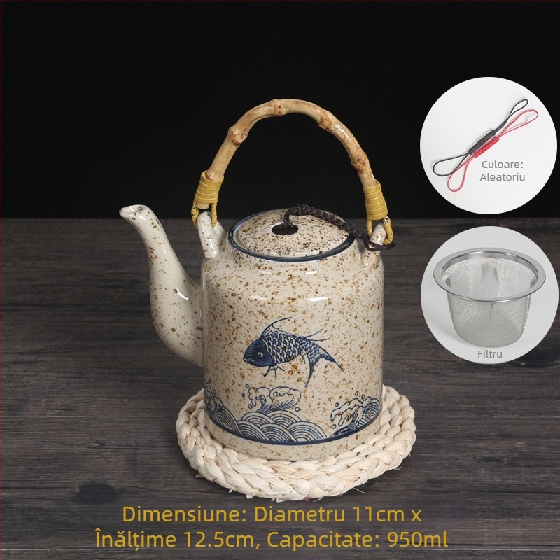 Ceainic ceramic de stil vechi, cu filtru, capacitate mare, porțelan pictat manual, pentru uz casnic, restaurante și hoteluri
