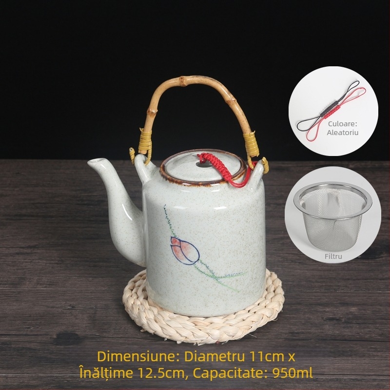 Ceainic ceramic de stil vechi, cu filtru, capacitate mare, porțelan pictat manual, pentru uz casnic, restaurante și hoteluri