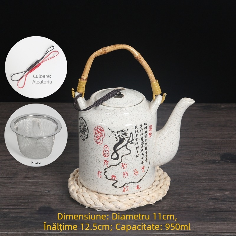 Ceainic ceramic de stil vechi, cu filtru, capacitate mare, porțelan pictat manual, pentru uz casnic, restaurante și hoteluri