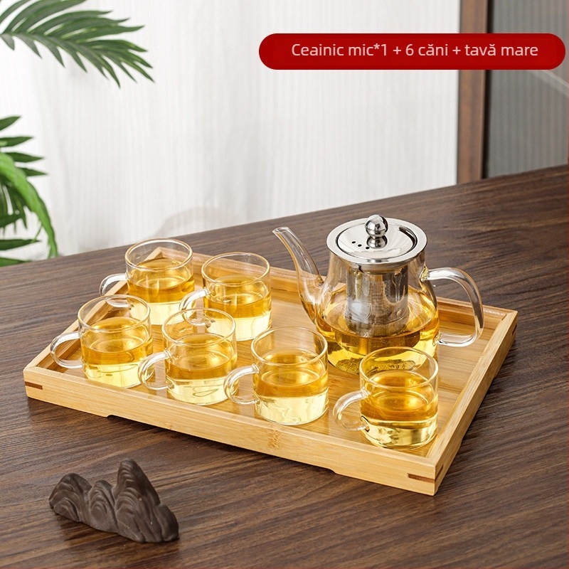 Set ceainic din sticlă pentru uz casnic, rezistent la căldură, capacitate mare, cu filtru pentru prepararea ceaiului