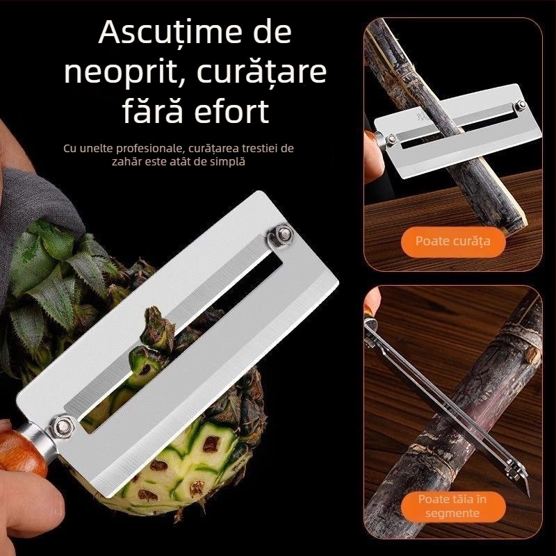 Cuțit din oțel inoxidabil pentru zahăr, lamă îngroșată pentru decojit, unealtă ascuțită din oțel carbon pentru ananas, multifuncțional pentru fructe și legume