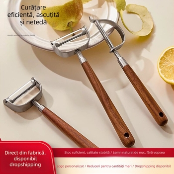 Curăţător de legume din oțel inoxidabil 304, cu mâner din lemn de nuc, pentru fructe, cartofi și pepeni