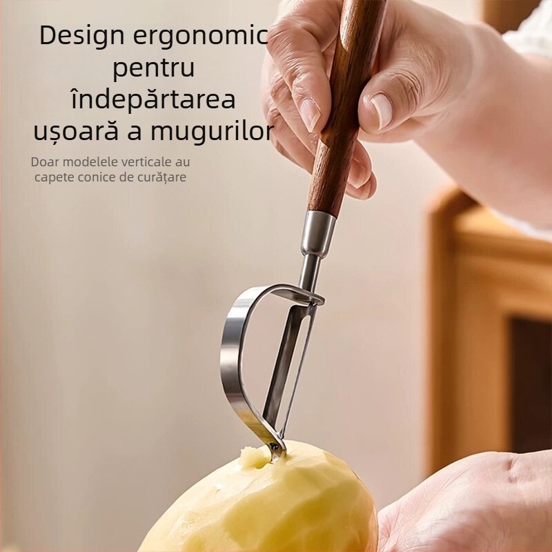 Curăţător de legume din oțel inoxidabil 304, cu mâner din lemn de nuc, pentru fructe, cartofi și pepeni