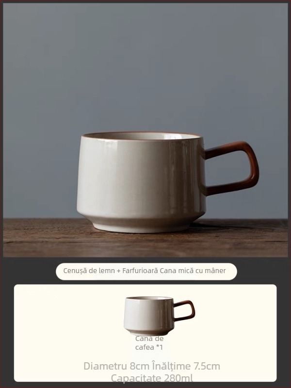Set de cești de cafea Grass Grey cu farfurioare – design scris de mână, minimalist, birou, cadou de afaceri