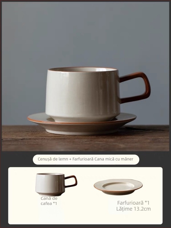 Set de cești de cafea Grass Grey cu farfurioare – design scris de mână, minimalist, birou, cadou de afaceri