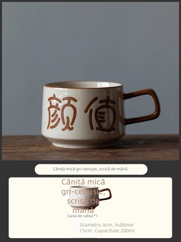 Set de cești de cafea Grass Grey cu farfurioare – design scris de mână, minimalist, birou, cadou de afaceri