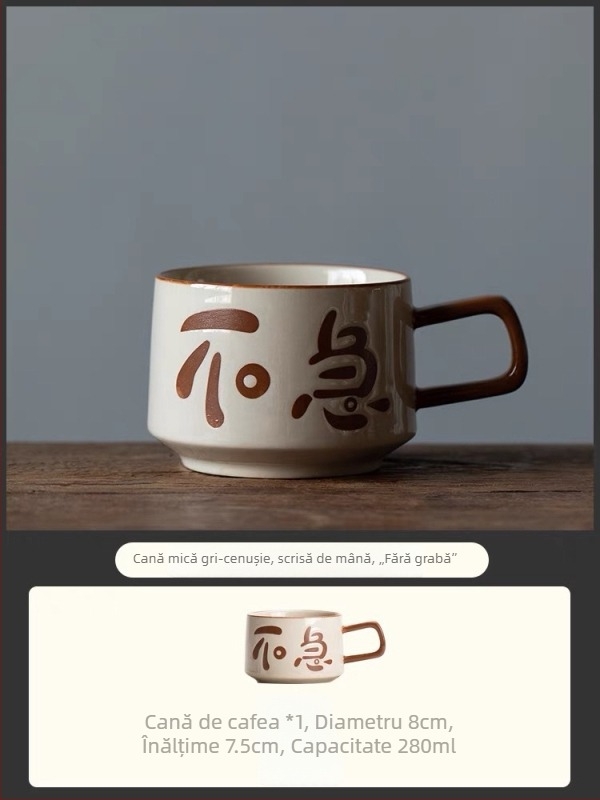 Set de cești de cafea Grass Grey cu farfurioare – design scris de mână, minimalist, birou, cadou de afaceri
