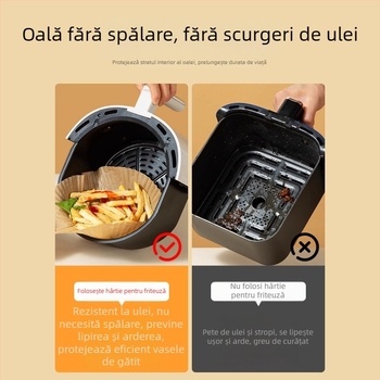 Hârtie pentru air fryer – acoperire cu silicon, hârtie de copt rotundă, absorbantă pentru ulei