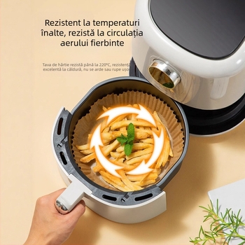 Hârtie pentru air fryer – acoperire cu silicon, hârtie de copt rotundă, absorbantă pentru ulei