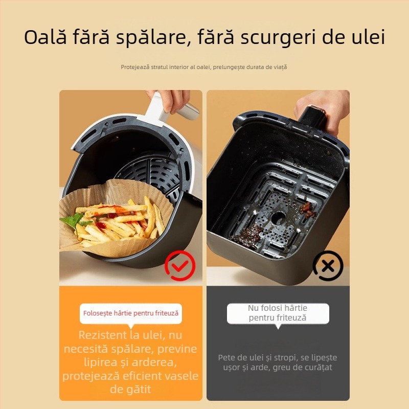Hârtie pentru air fryer – acoperire cu silicon, hârtie de copt rotundă, absorbantă pentru ulei